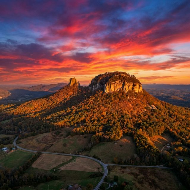 Pilot Mountain at sunset in Surry County, North Carolina